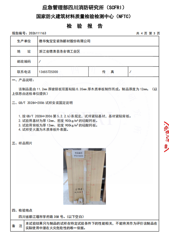 燃燒性能檢測報告