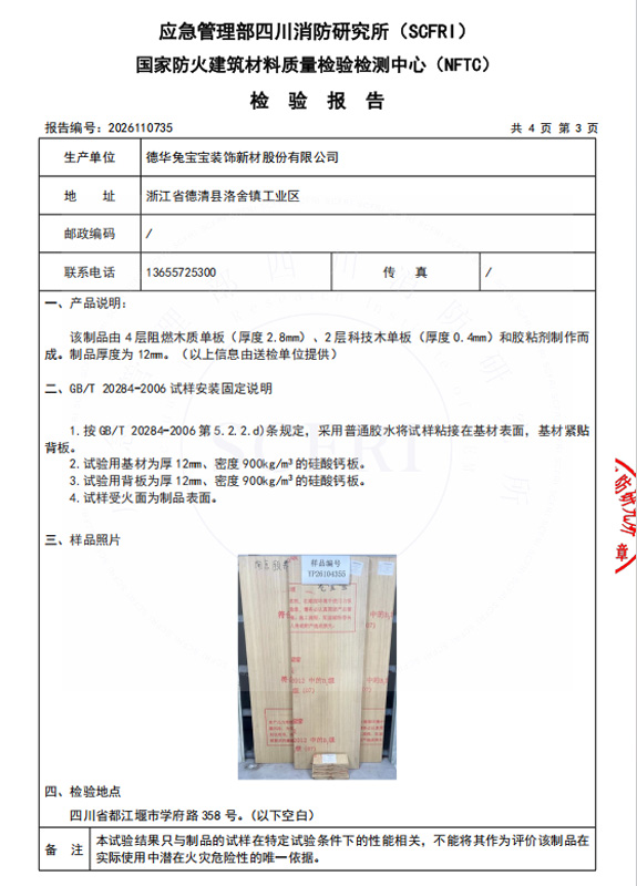 燃燒性能檢測報告