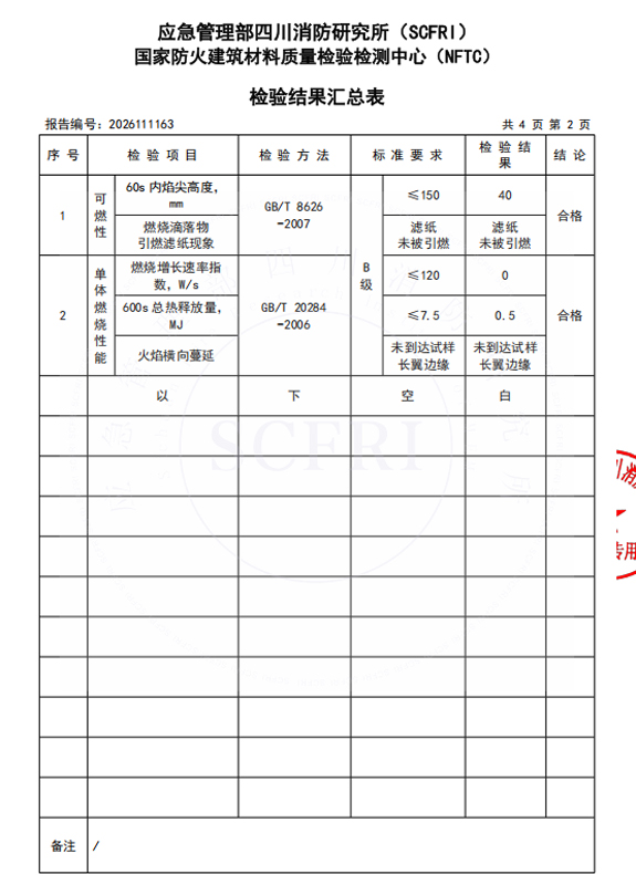 燃燒性能檢測報告