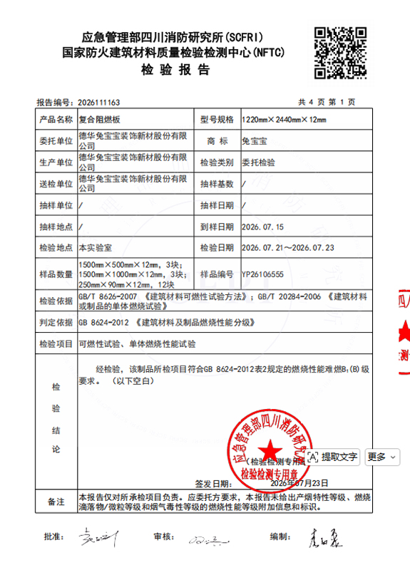 燃燒性能檢測報告